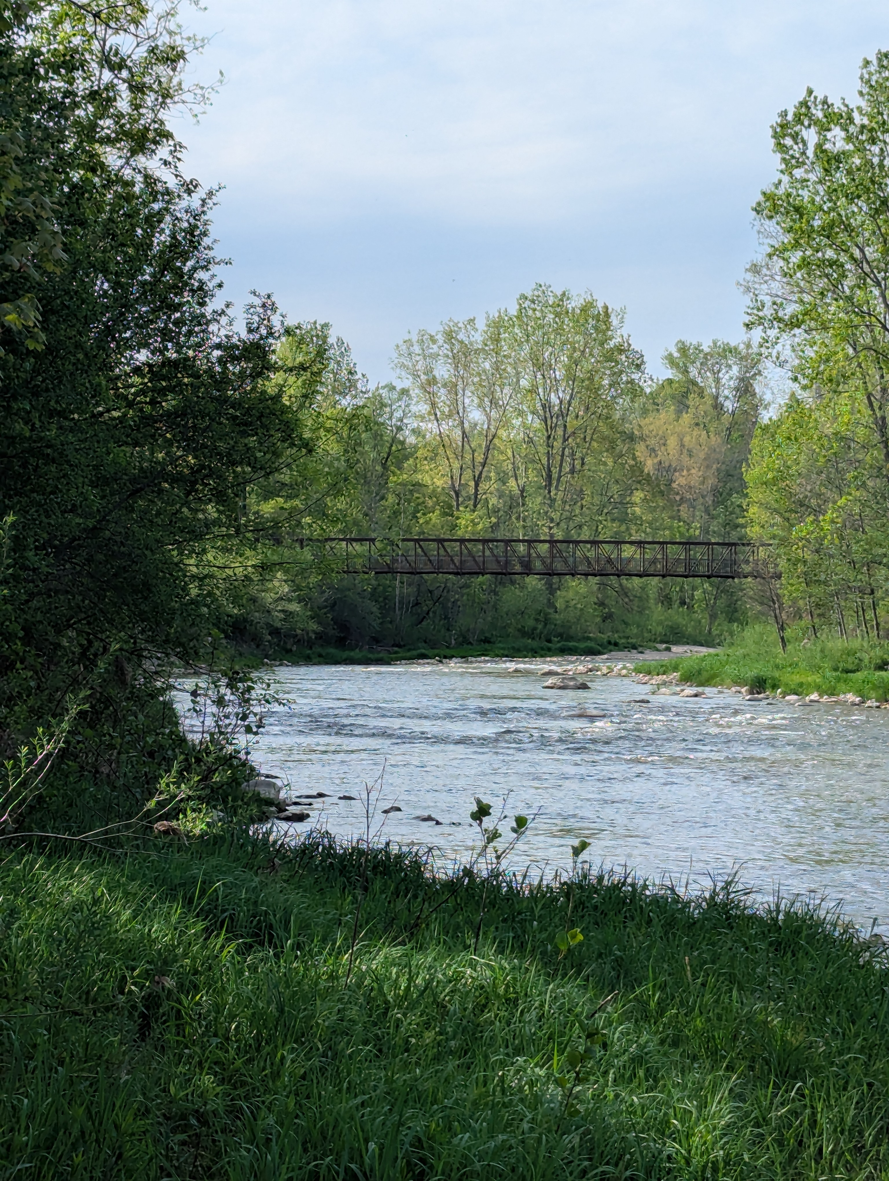 Iron pedestrian bridge over the Grand River in Paris, Ontario